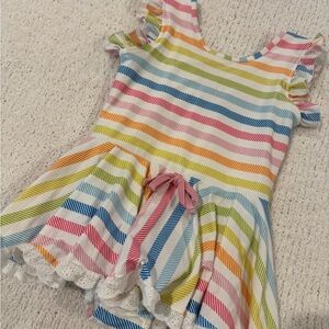 Rainbow Striped Cheeky Plum Leotard, 7Y.